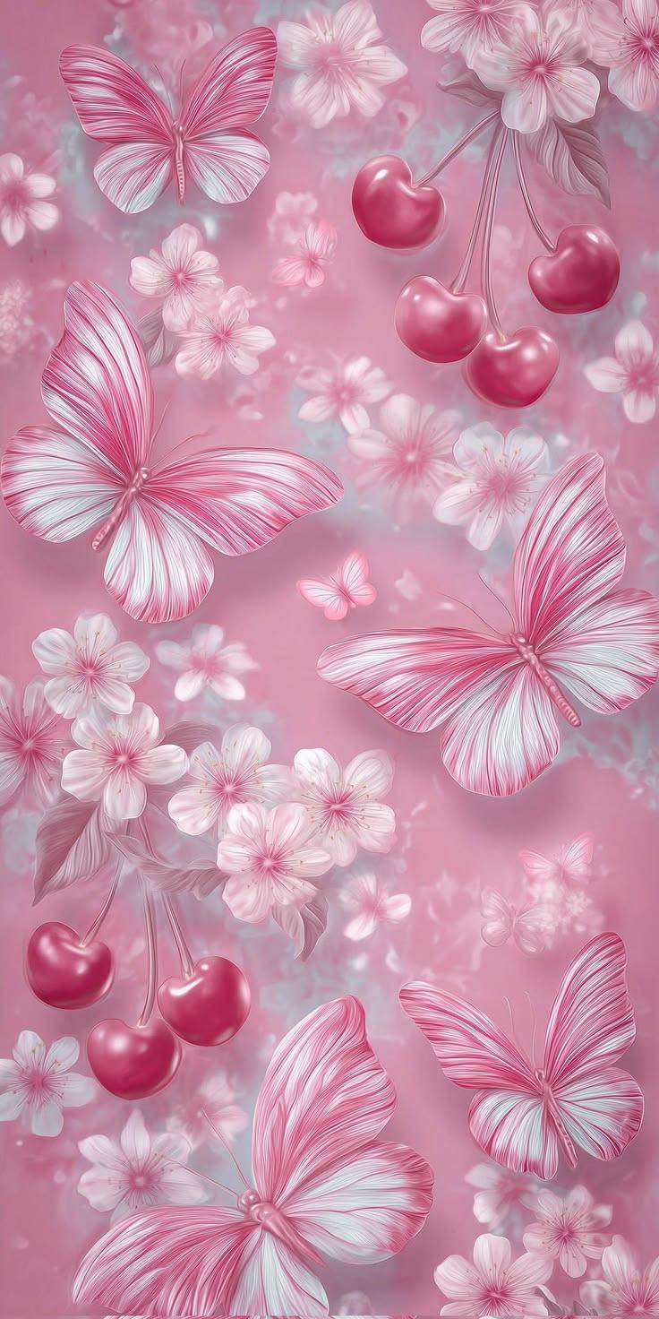 Pink Butterfly Floral Aesthetic Wallpaper HD 4K
