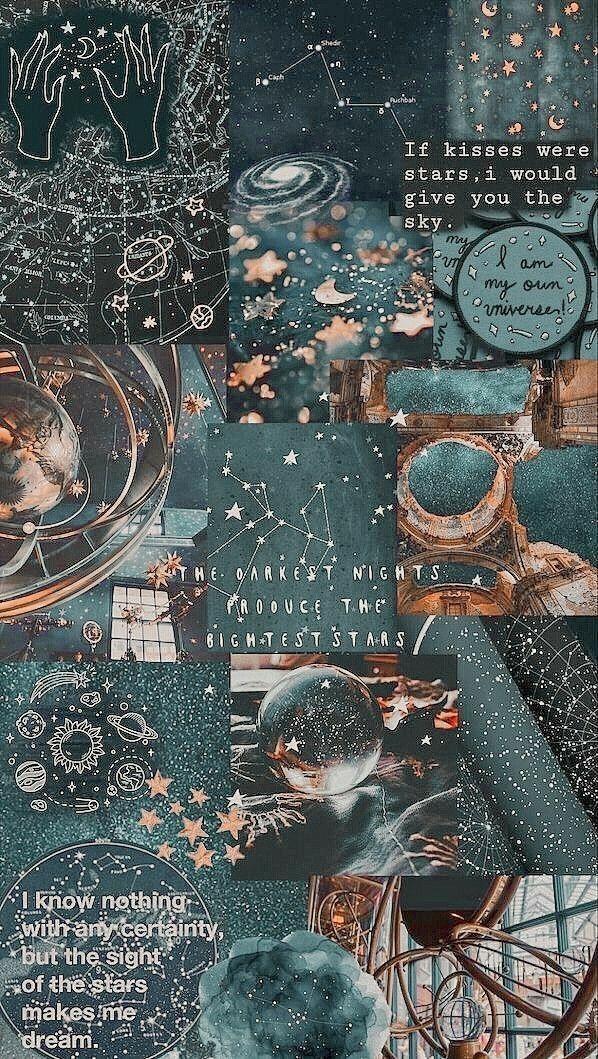 Dark Blue Space Aesthetic Collage Wallpaper