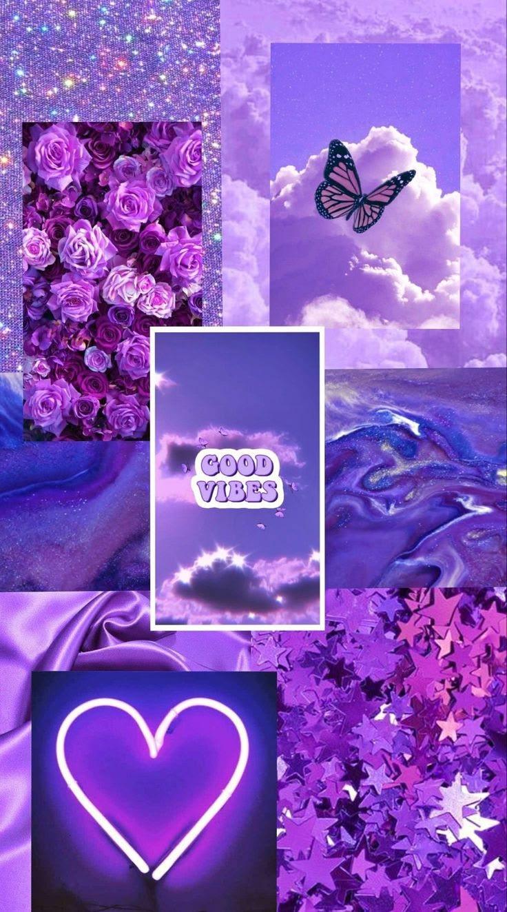 Dreamy Purple Good Vibes Collage Wallpaper