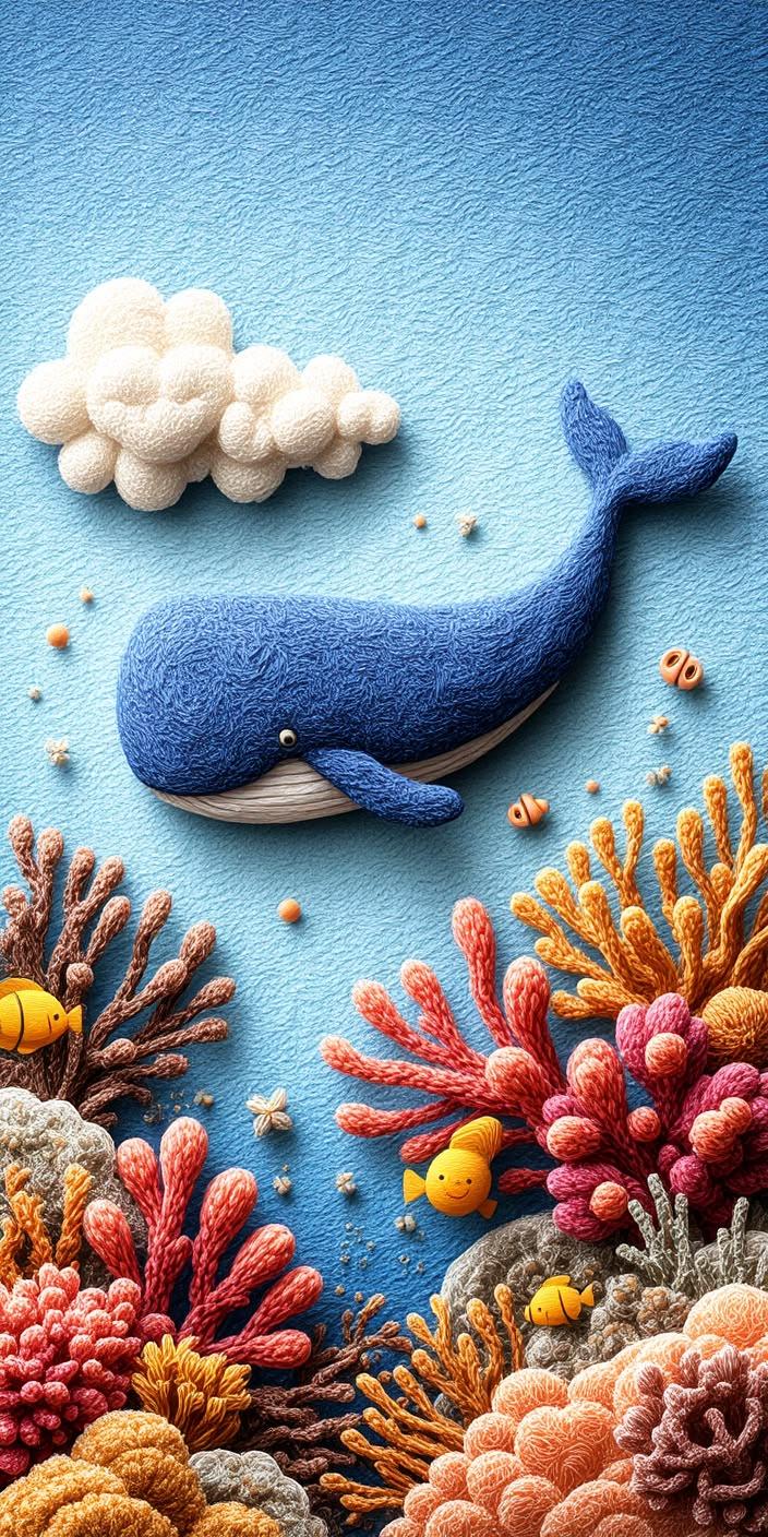 Cute Felt Whale Underwater Scene Wallpaper