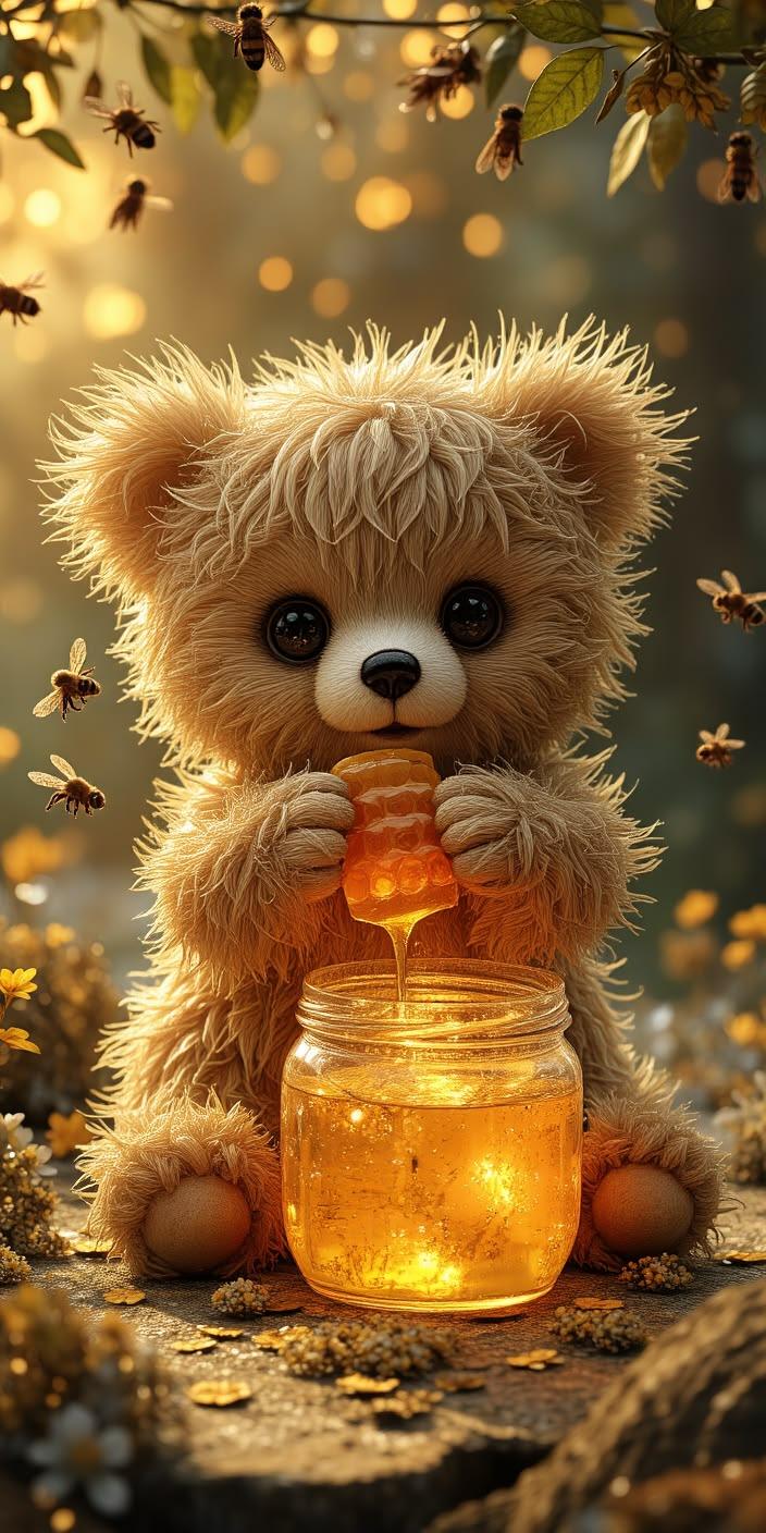 Cute Honey Bear Bee Fantasy Wallpaper