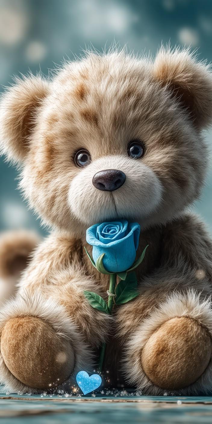 Cute Teddy Bear Blue Rose Wallpaper