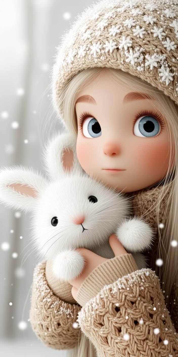 Cute Winter Bunny Girl Wallpaper