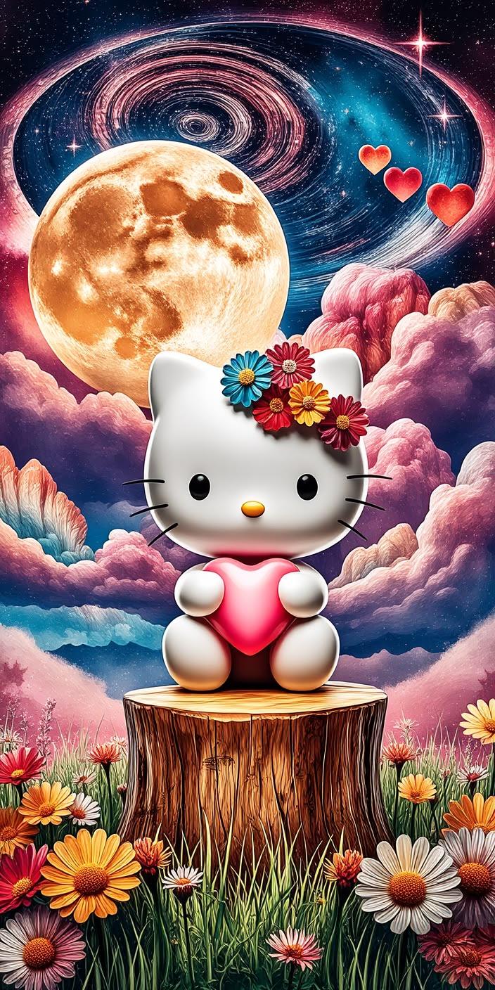 Hello Kitty Moon & Starry Meadow Wallpaper