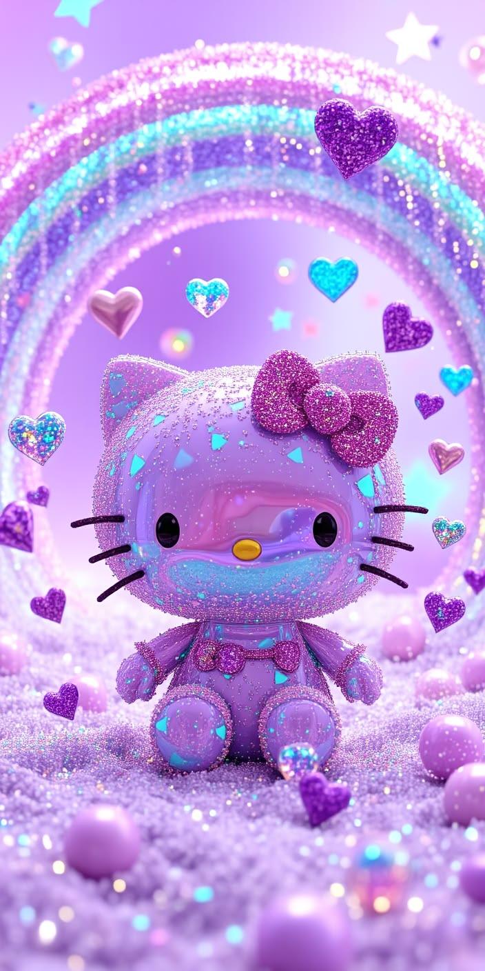 Glitter Rainbow Hello Kitty Dreamscape Wallpaper