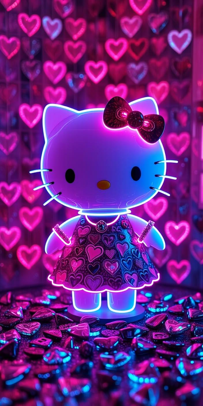 Neon Heart Hello Kitty Wallpaper