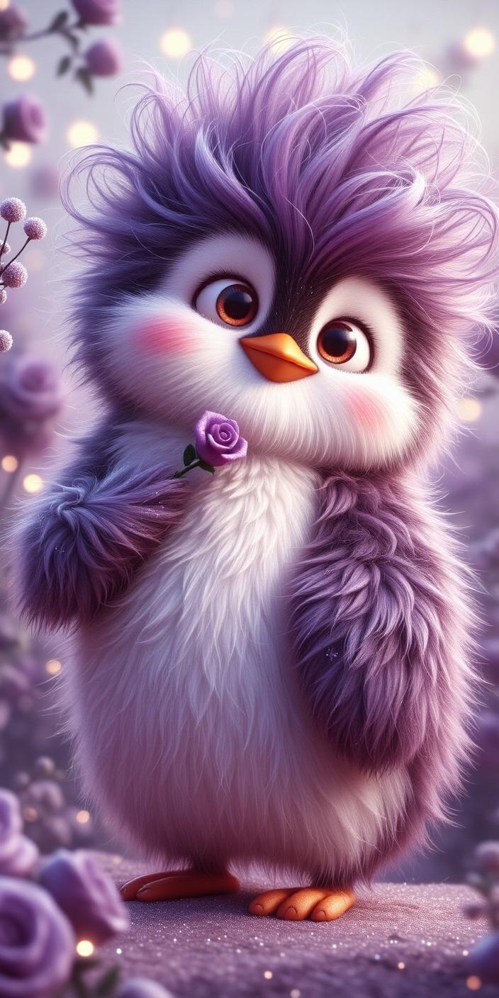 Lavender Fluff Penguin Wallpaper
