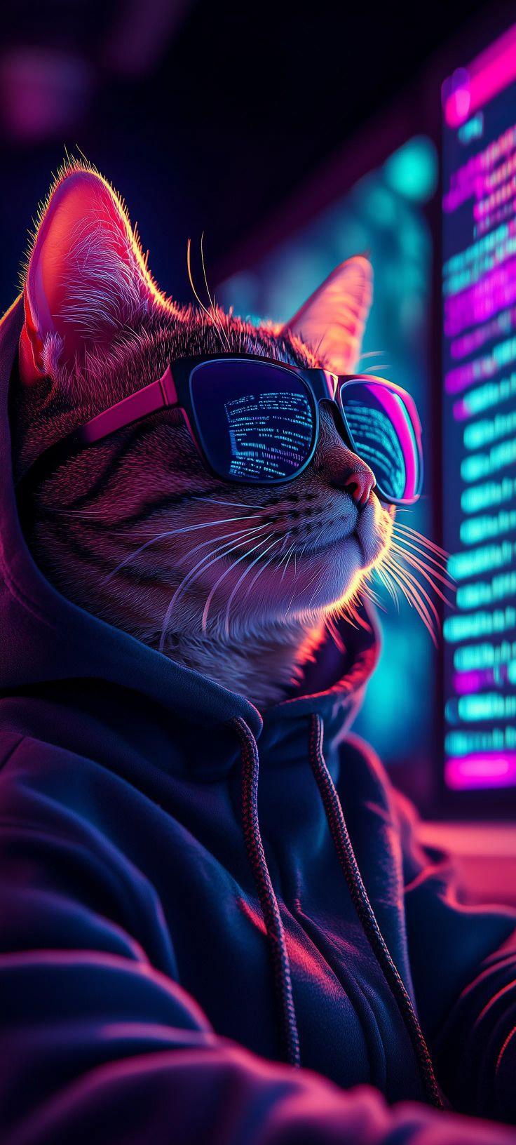 Cyber Hacker Cat Wallpaper