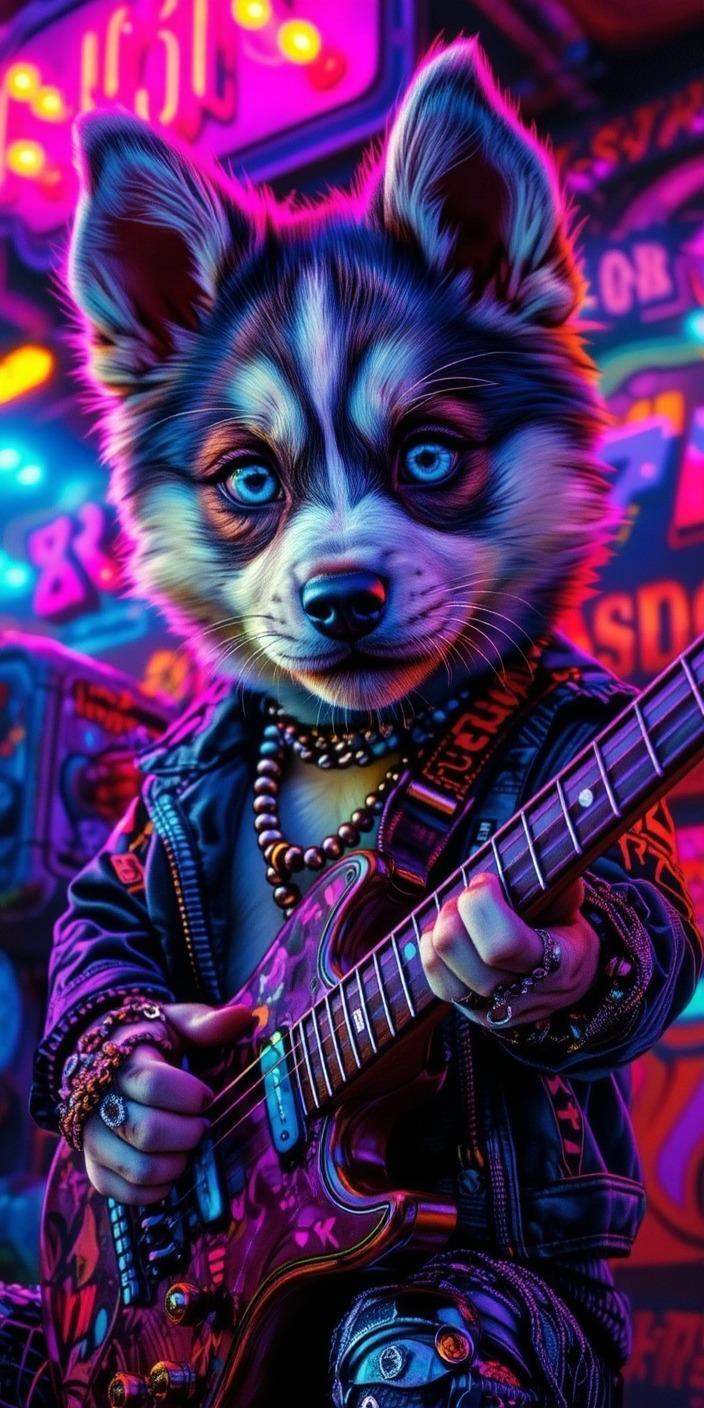 Cyber Rocker Husky Wallpaper