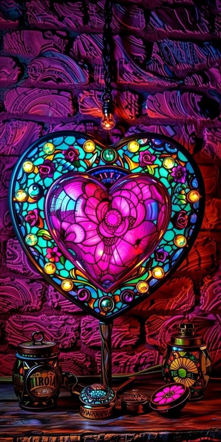 Stained Glass Neon Heart Wallpaper