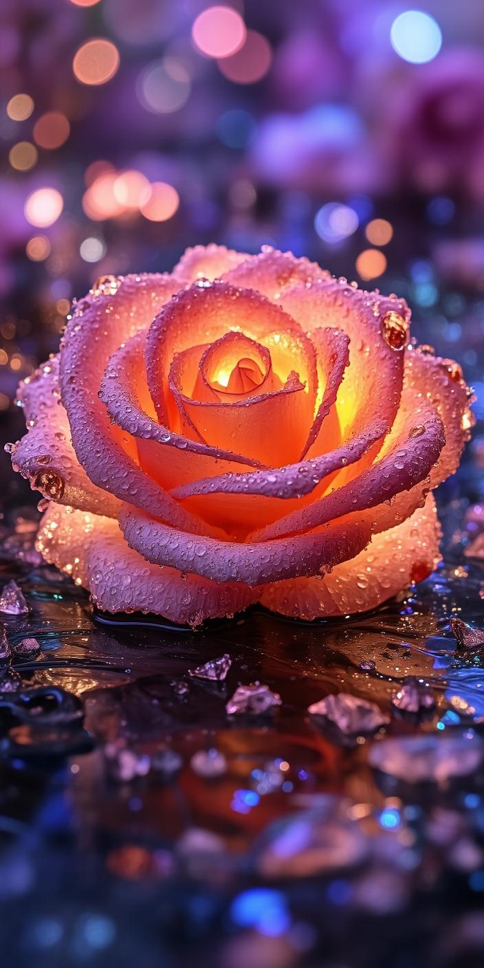 Glowing Dewdrop Rose Wallpaper