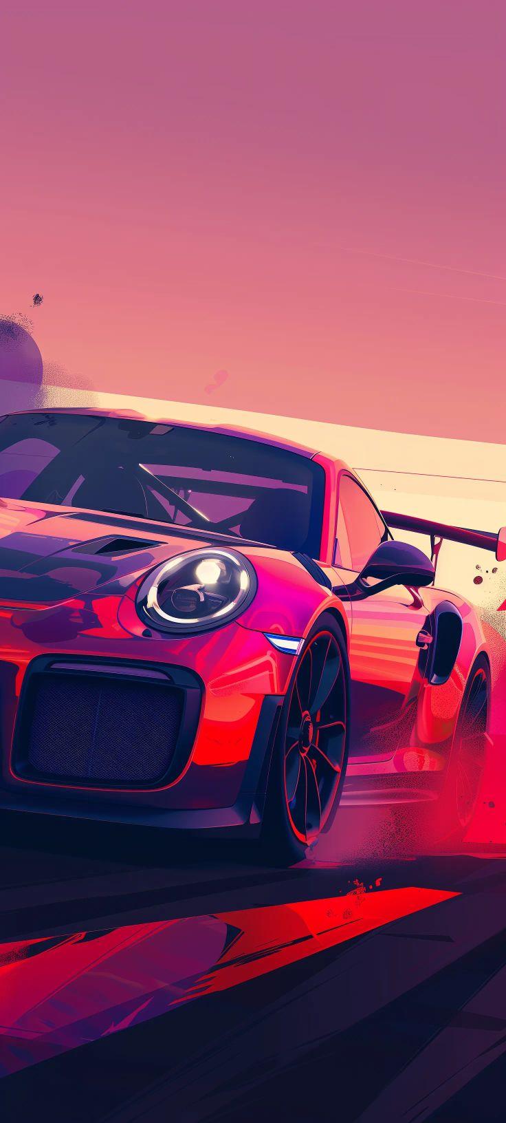 Cyber Sunset Porsche Wallpaper