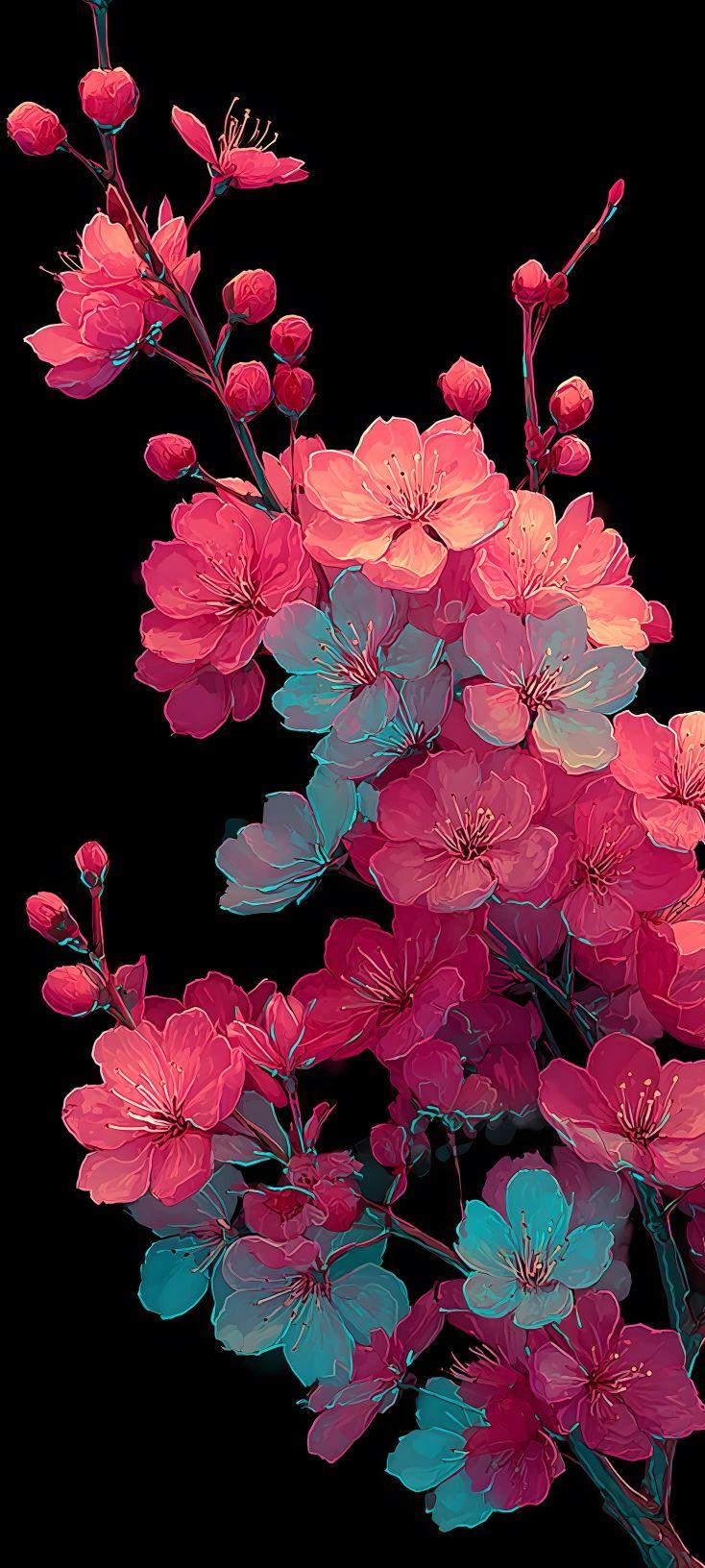 Neon Cherry Blossom Flower Wallpaper