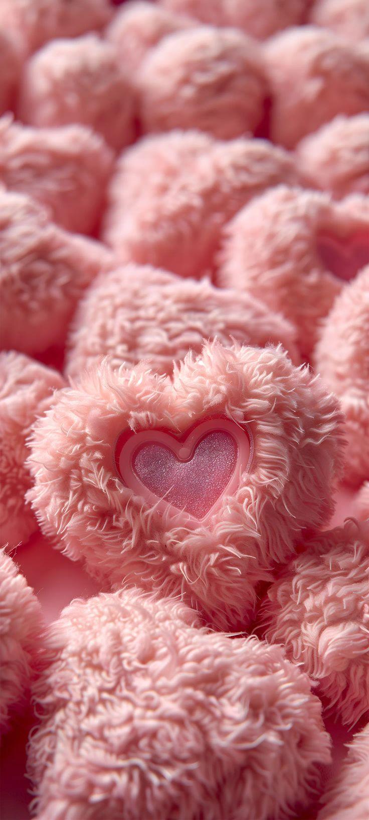 Fluffy Pink Plush Hearts Wallpaper