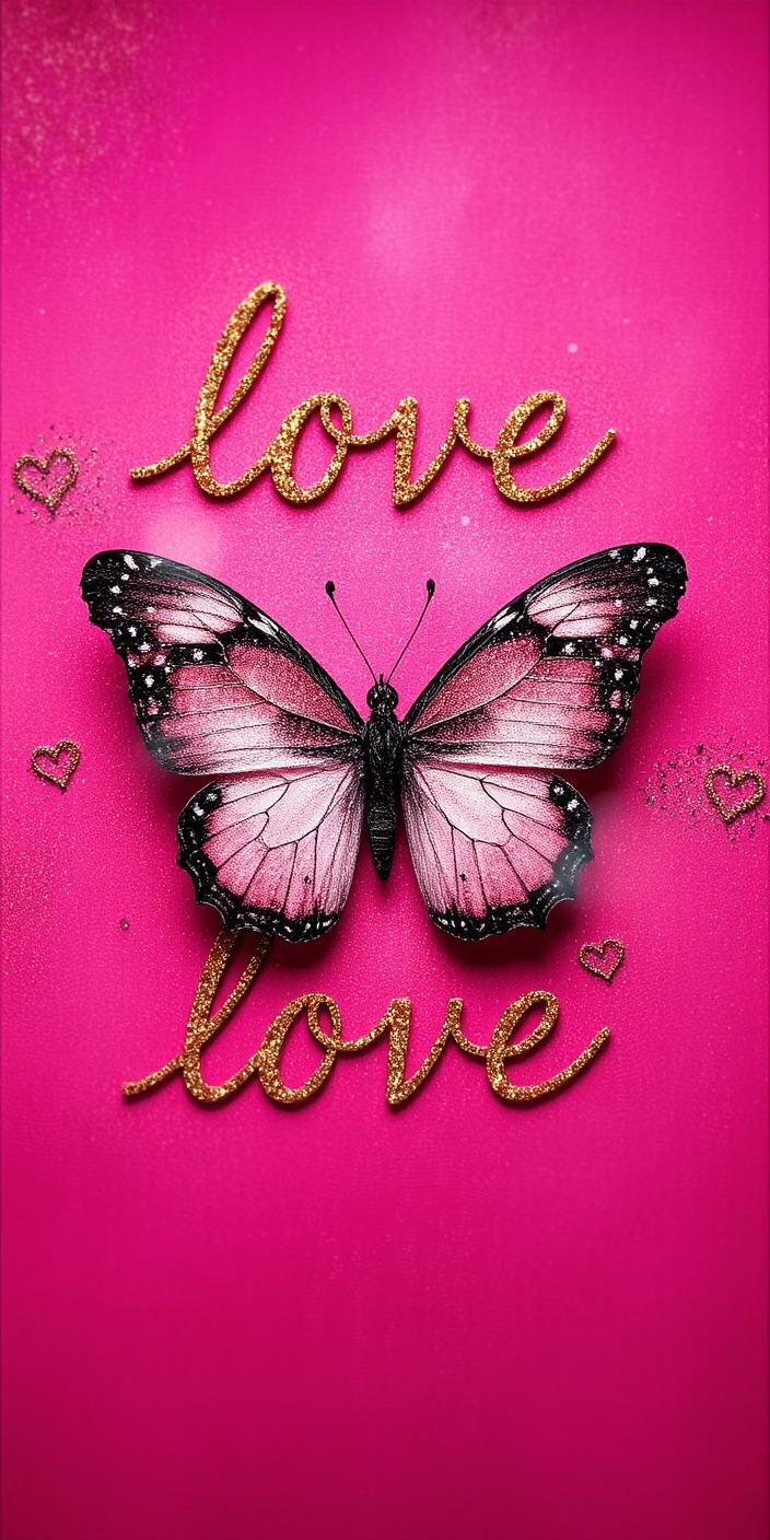 Pink Glitter Butterfly Love Wallpaper