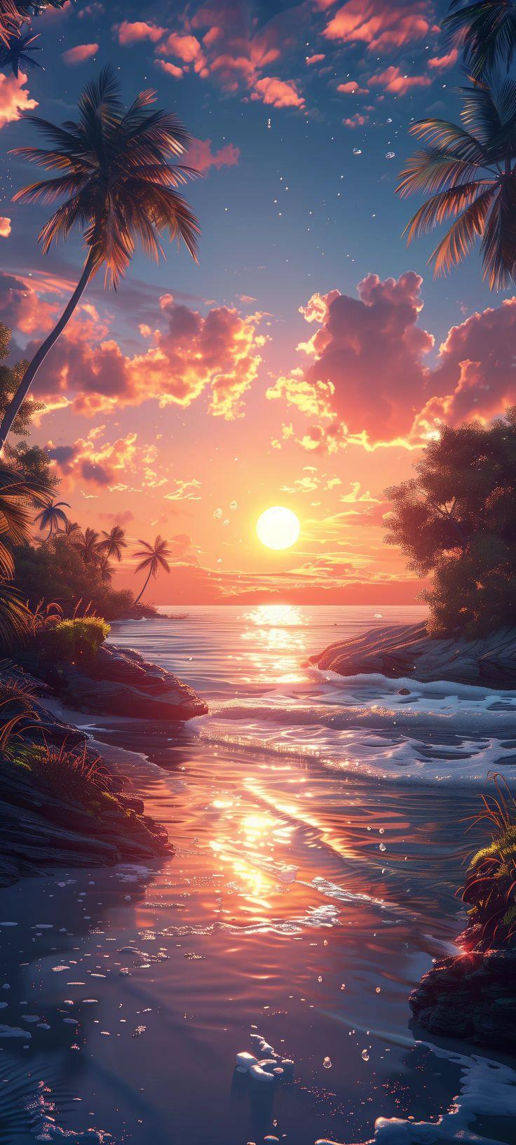 Tropical Golden Sunset Wallpaper