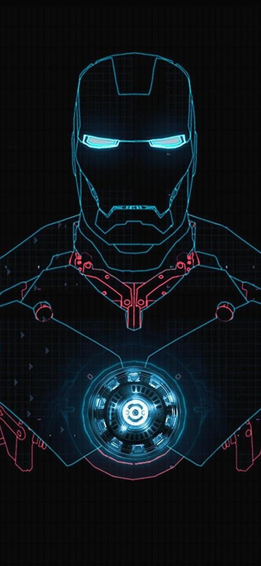 Iron Man Neon Arc Reactor Blueprint Wallpaper