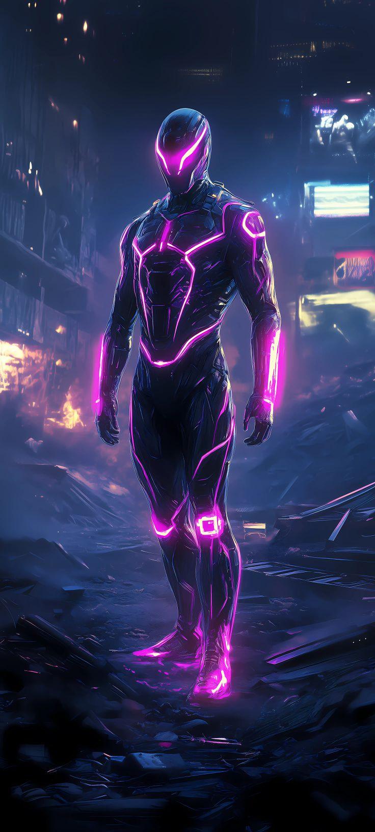 Neon Ruins Warrior Wallpaper