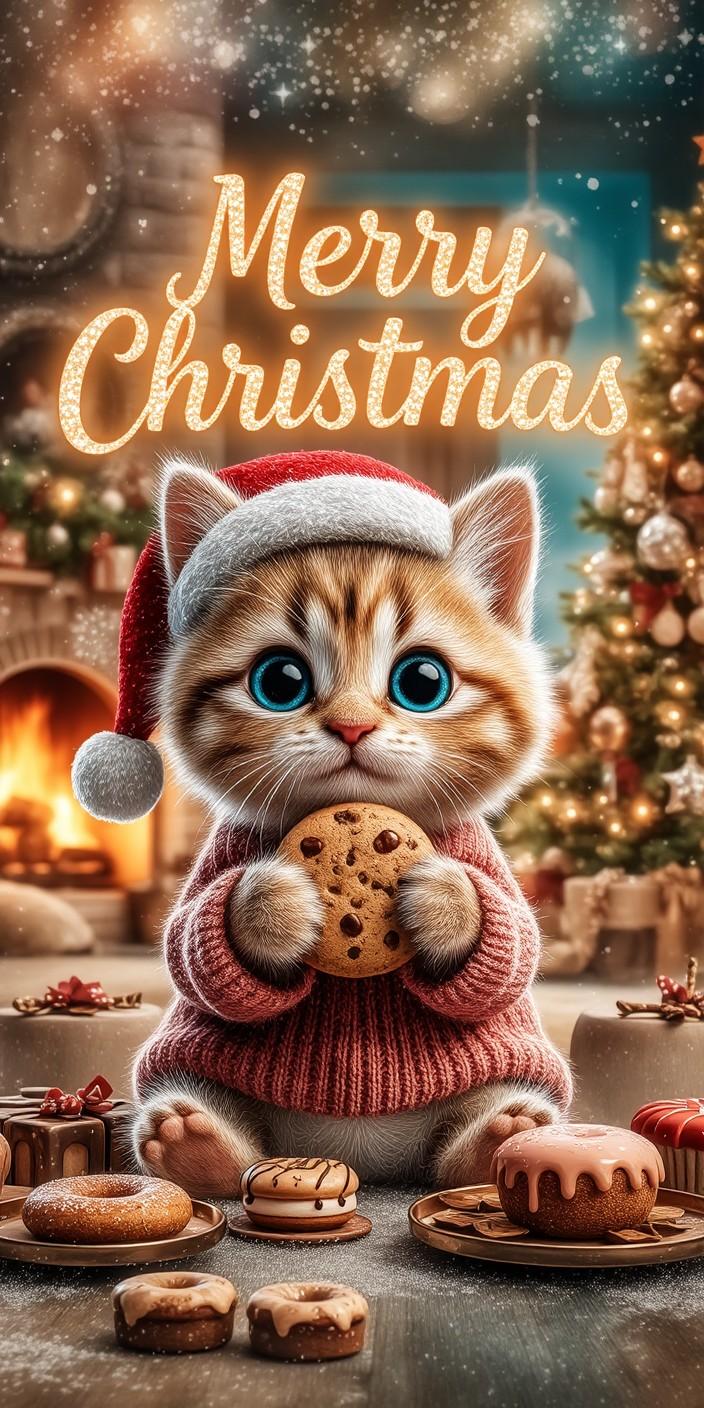 Cute Christmas Kitten Cookie Wallpaper