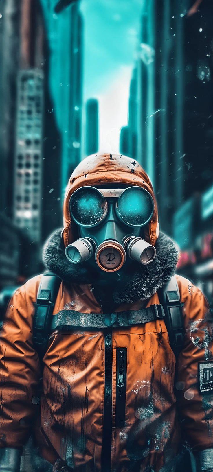 Cyberpunk Gas Mask Survivor Wallpaper