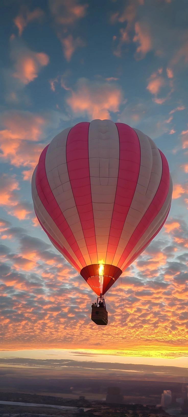 Pink and White Hot Air Balloon Sunrise Wallpaper