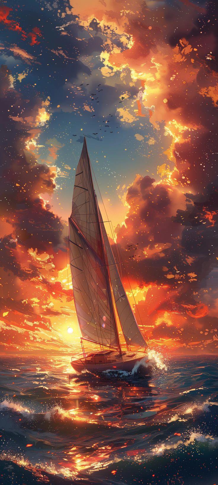 Sunset Sailboat Ocean Wallpaper