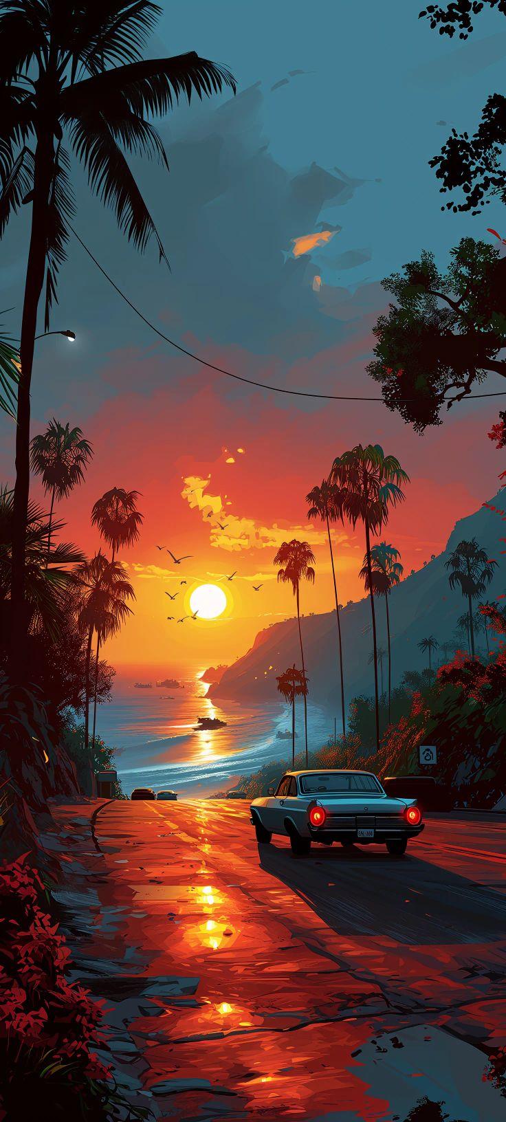 Tropical Sunset Coastline Wallpaper
