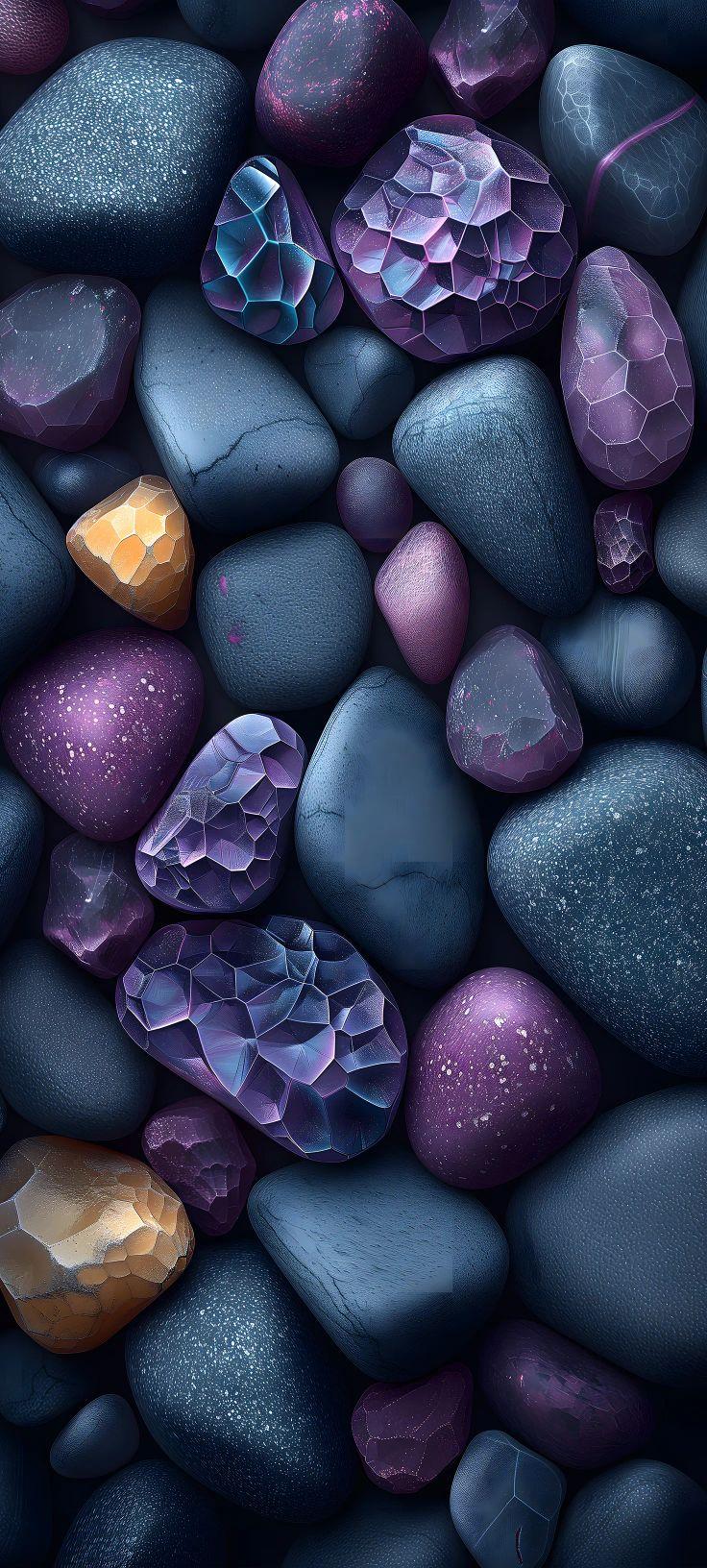 Polished Crystals and Dark River Stones Wallpaper