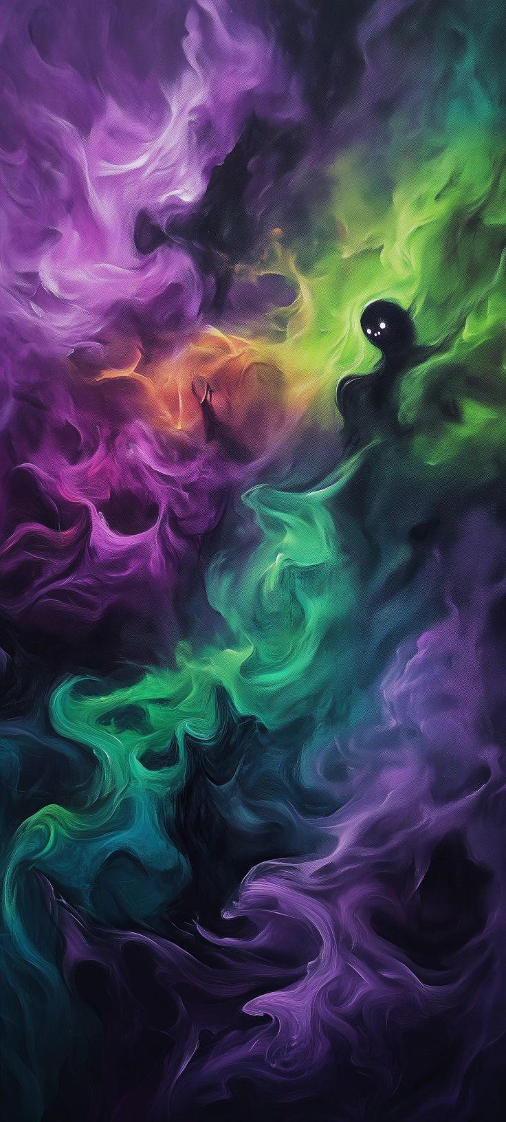 Mystical Dark Shadow in Swirling Neon Smoke Wallpaper