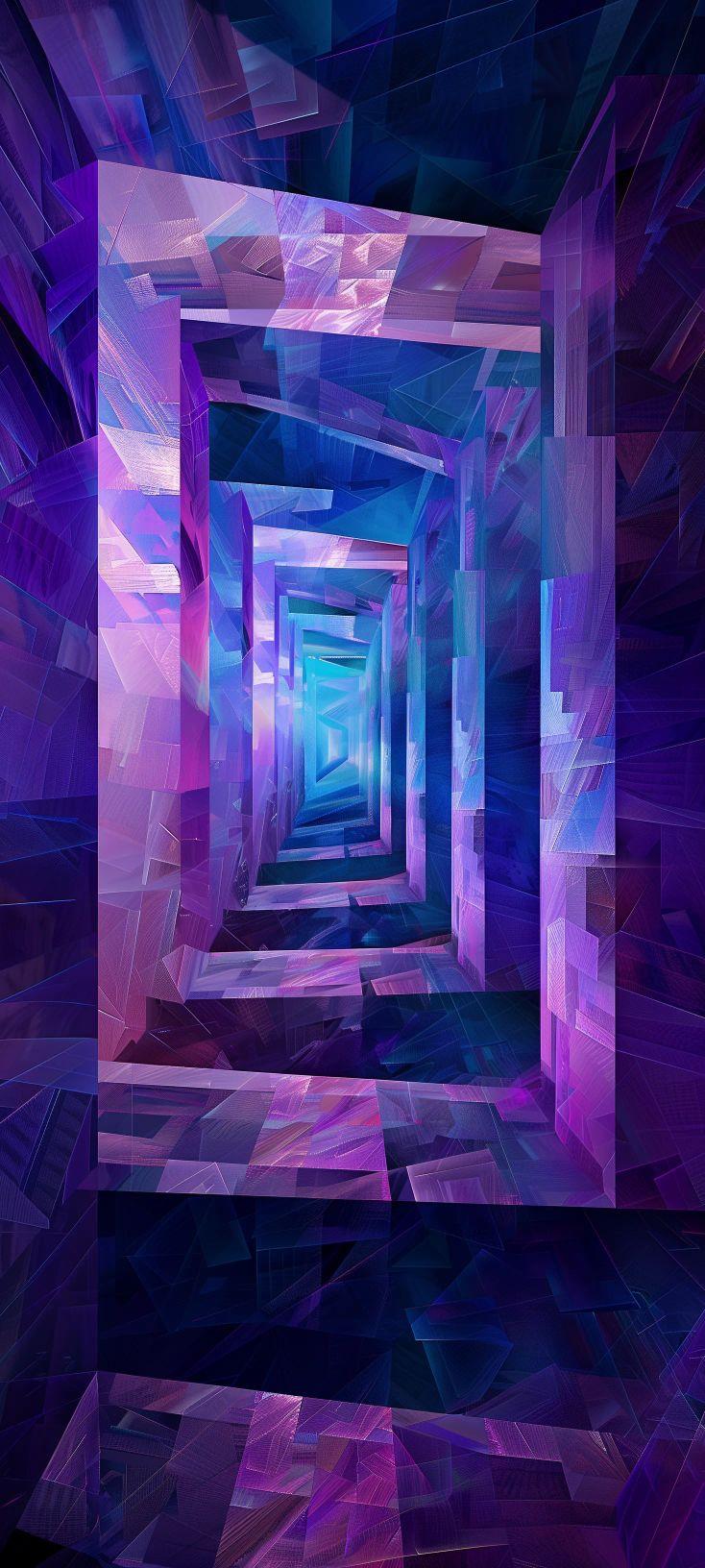 Abstract Purple and Blue Geometric Tunnel Wallpaper