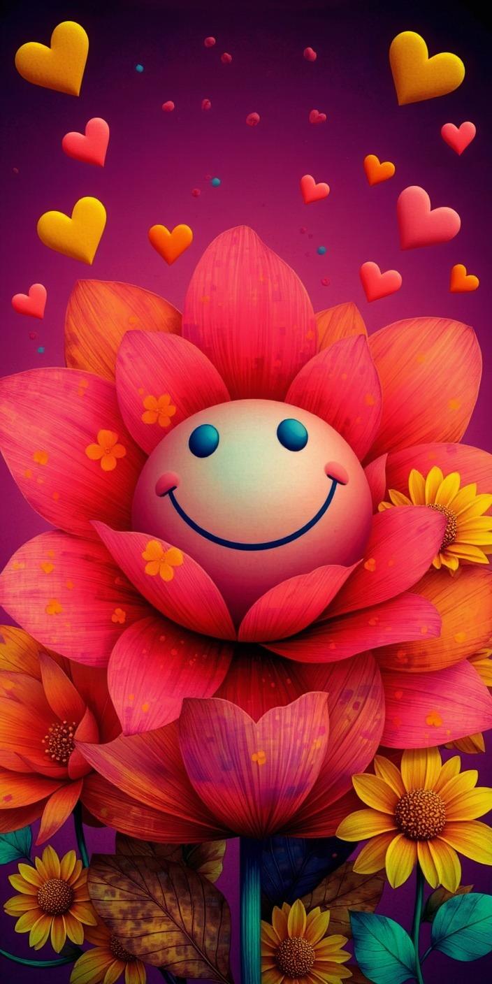 Cute Smiley Flower Hearts Wallpaper