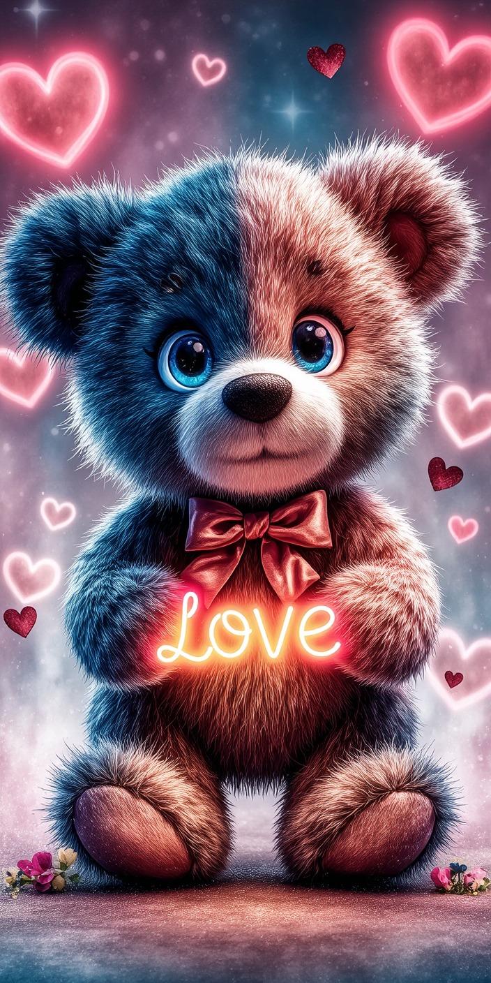 The Neon Love Bear Wallpaper