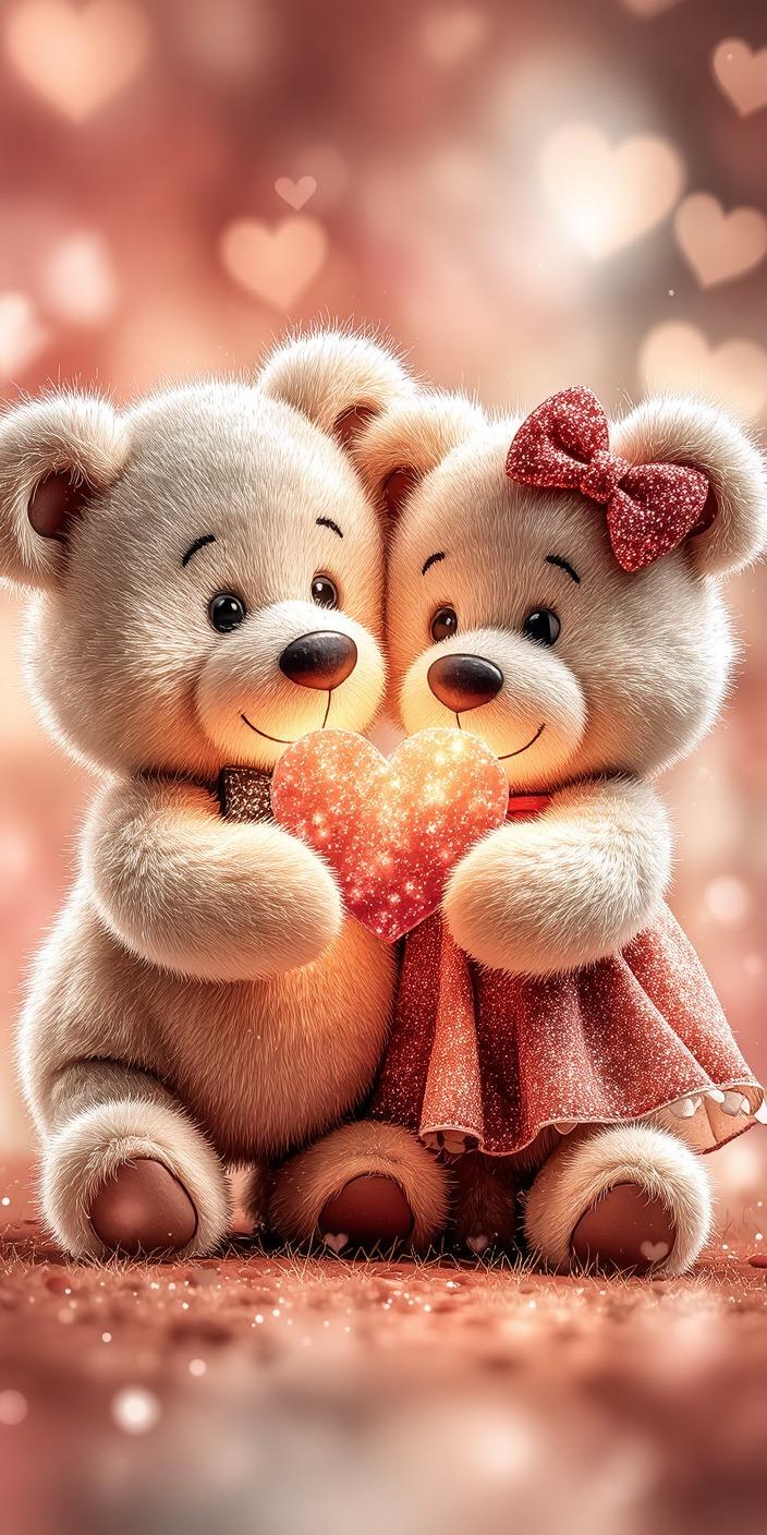 Cute Teddy Bear Couple Love Wallpaper