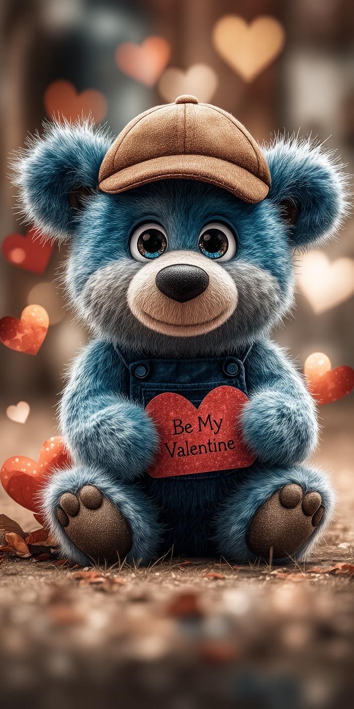 Cute Blue Teddy Bear Valentine Wallpaper