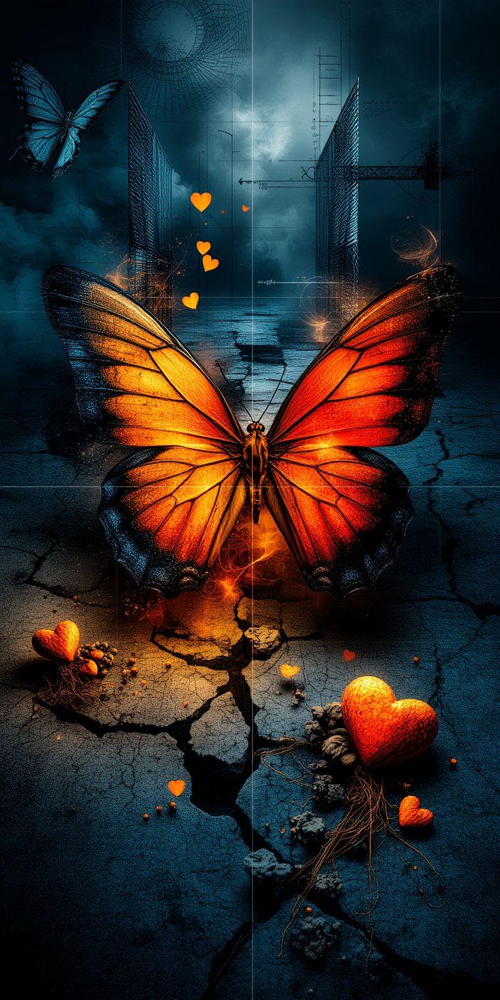 Glowing Butterfly Heart Wallpaper | Dark Aesthetic Love Art