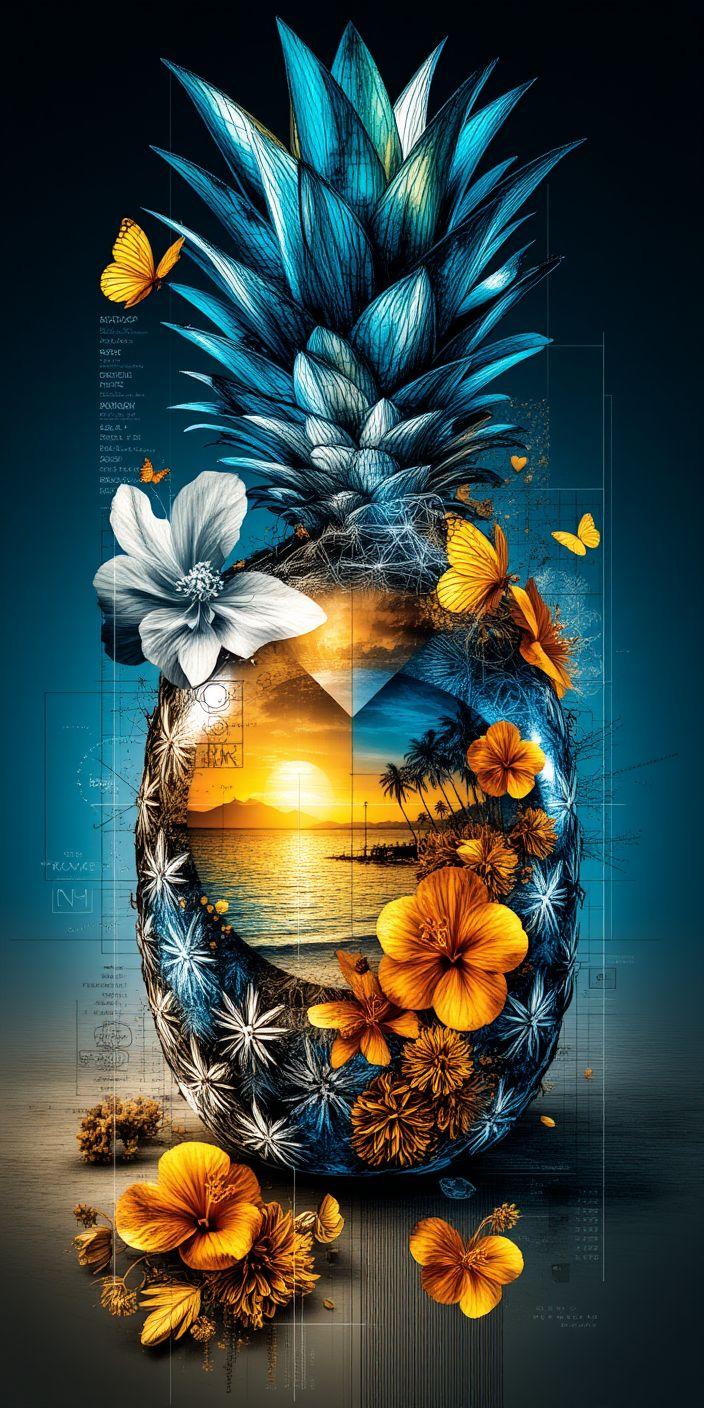 Tropical Pineapple Sunset Wallpaper | Exotic Summer Aesthetic