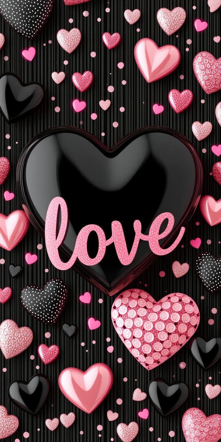 Love Heart Wallpaper | Pink & Black Romantic Aesthetic
