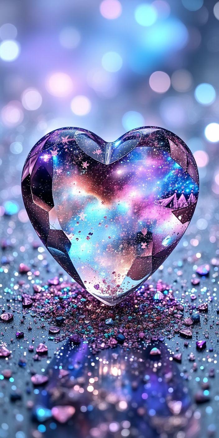 Galaxy Crystal Heart Wallpaper | Dreamy Cosmic Love Aesthetic