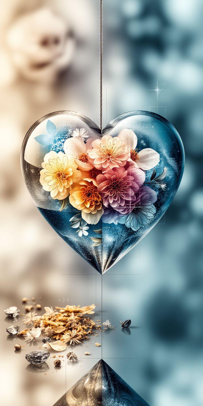 Glass Heart Flower Wallpaper | Romantic Floral Crystal Aesthetic Background