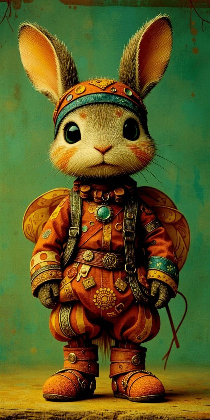 Whimsical Steampunk Bunny Explorer Wallpaper