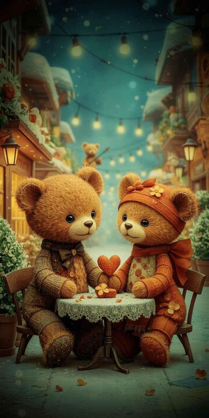 Cozy Café Date Teddy Bears Wallpaper