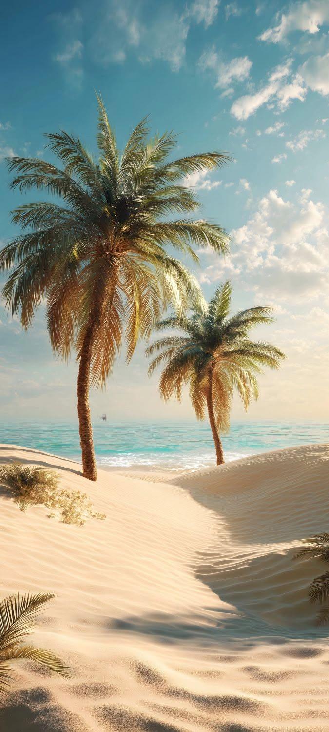 Tropical Palm Trees Beach Dunes Wallpaper