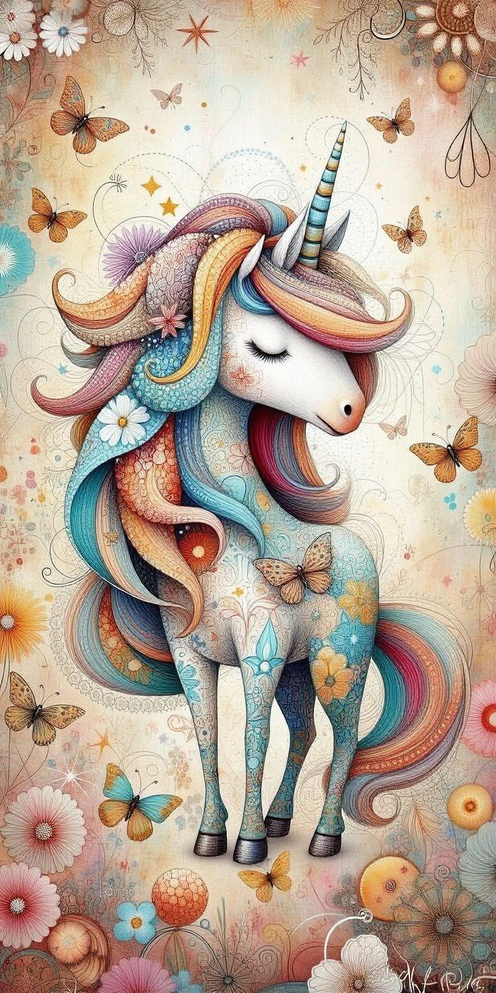 Whimsical Pastel Unicorn Floral Wallpaper