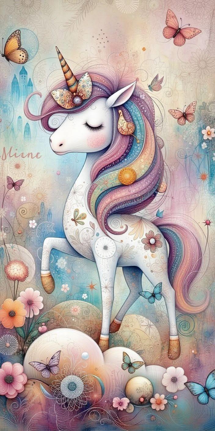 Dreamy Pastel Unicorn & Castle Wallpaper