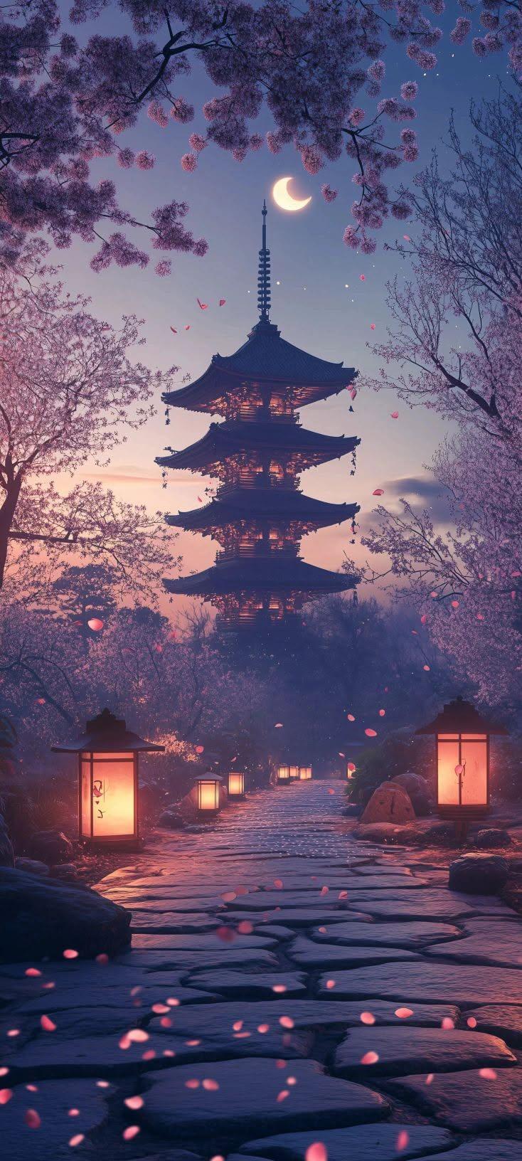 Cherry Blossom Pagoda Wallpaper