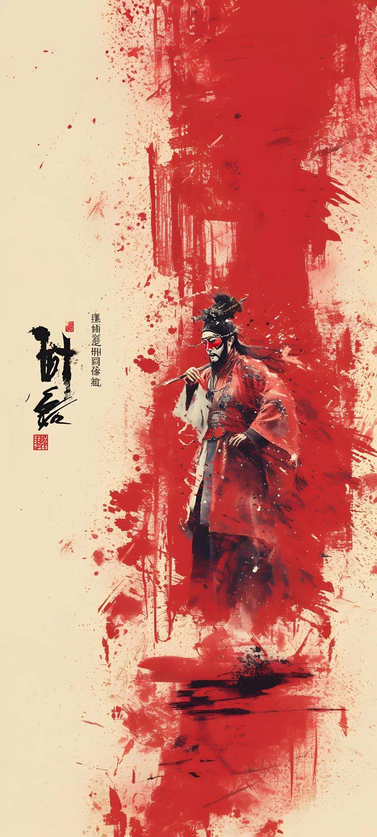 Red Samurai Ink Art Wallpaper