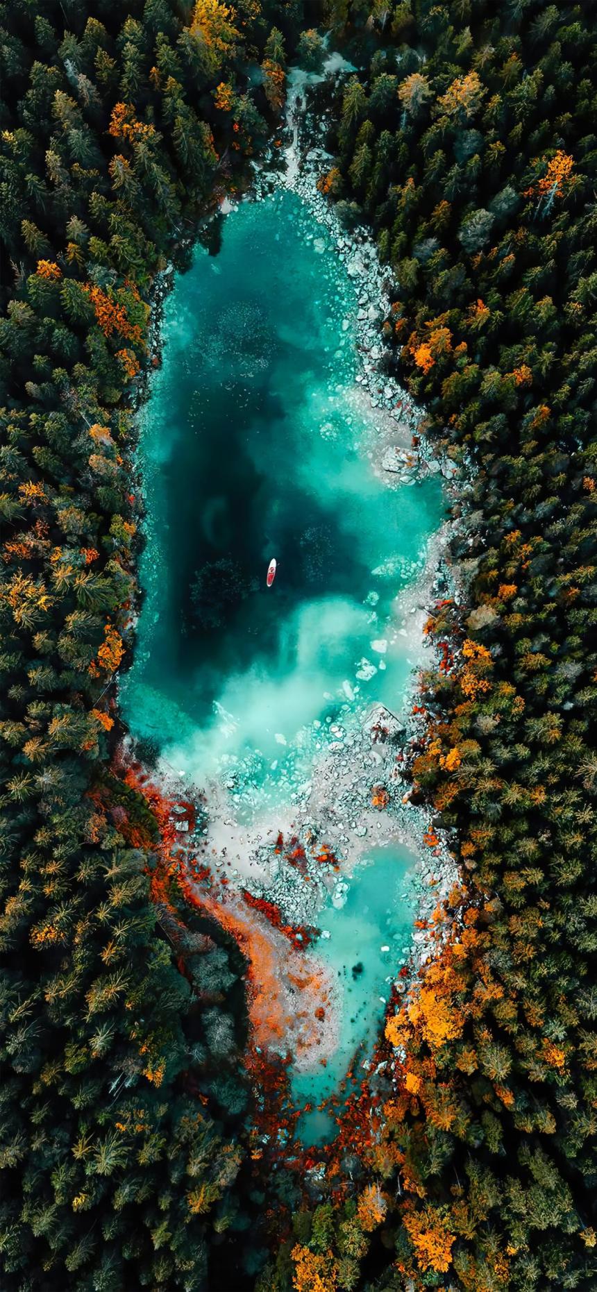 Turquoise Lake Aerial Wallpaper – Stunning Forest Nature View