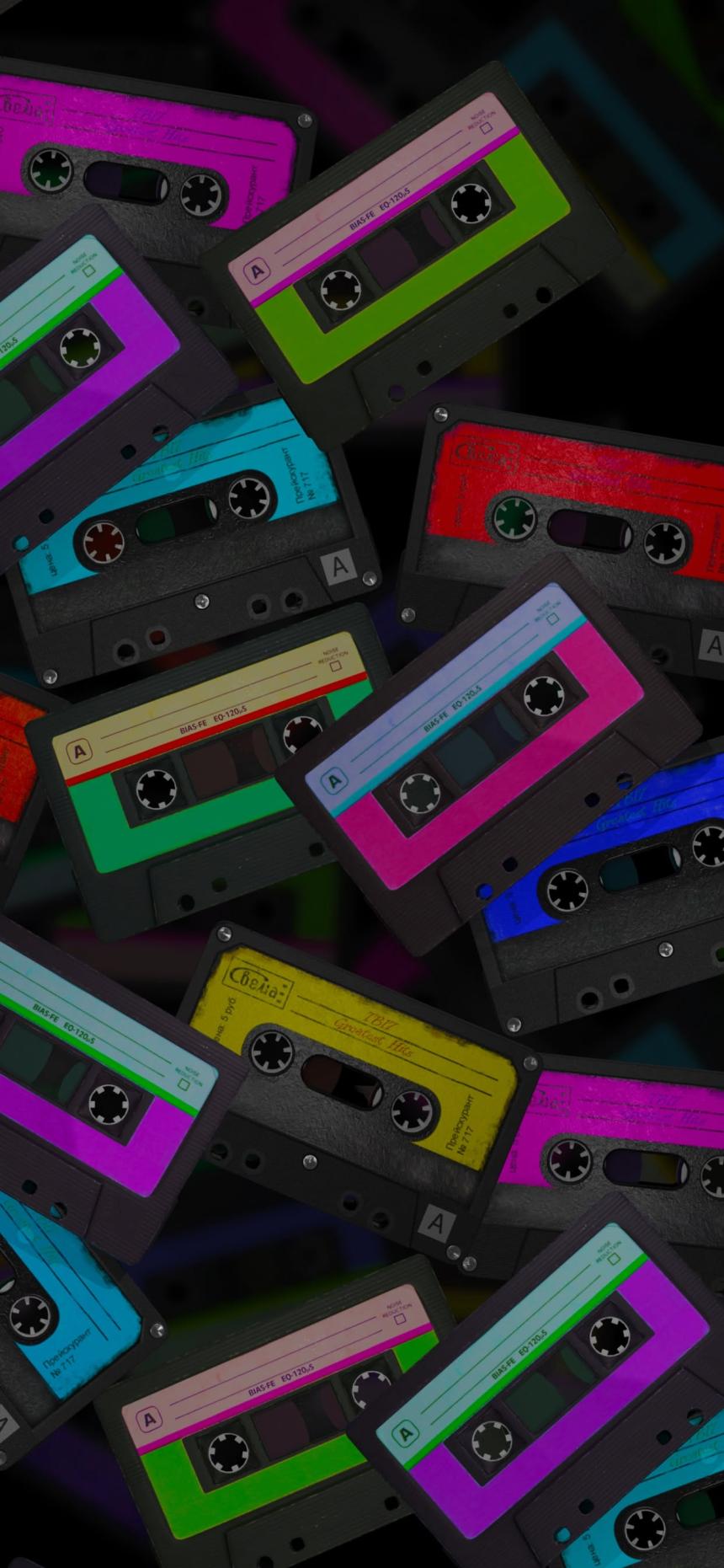 Retro Neon Cassette Tape Wallpaper 4K
