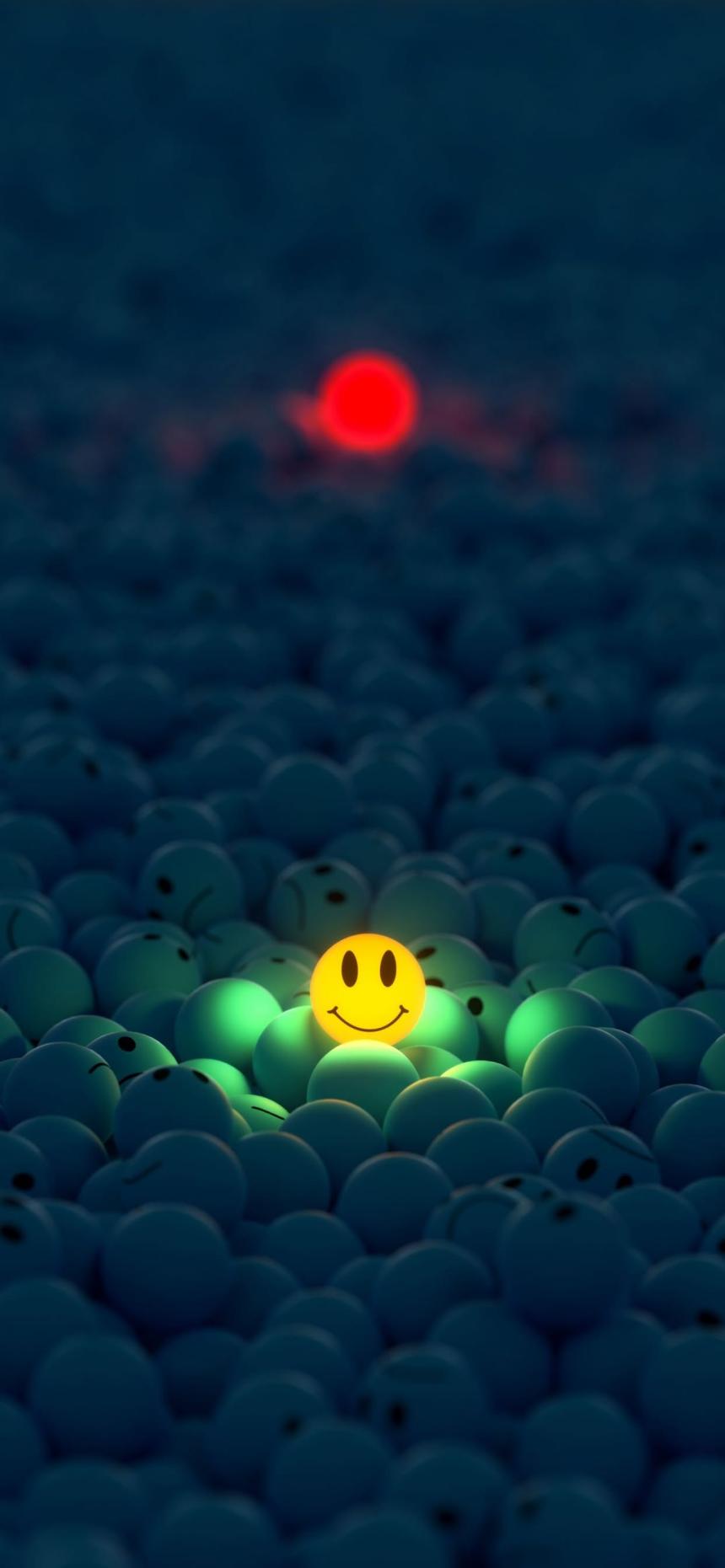 Glowing Smiley Face Standing Out in the Crowd Phone Wallpaper