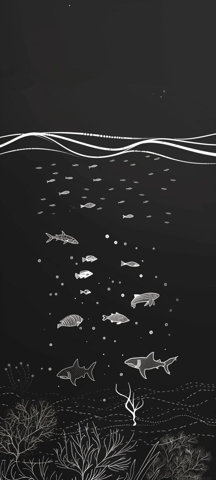 Minimalist Chalkboard Underwater Marine Life Wallpaper